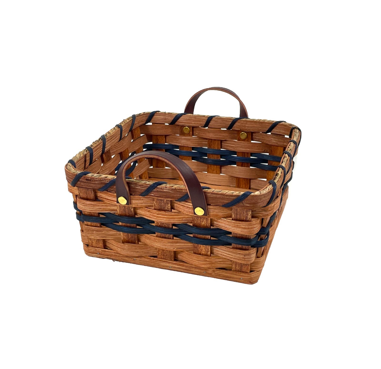 Amish Baskets Napkin Storage Basket With Leather Handles Solid Oak Bottom