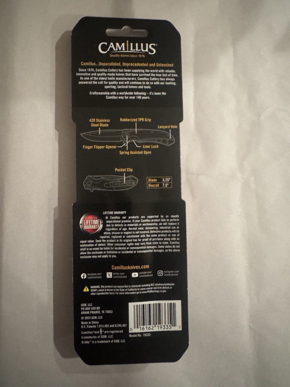 Camillus Griddy Assisted Folding Knife 3.25″ 420 Steel Blade Rubber/TPR Handle