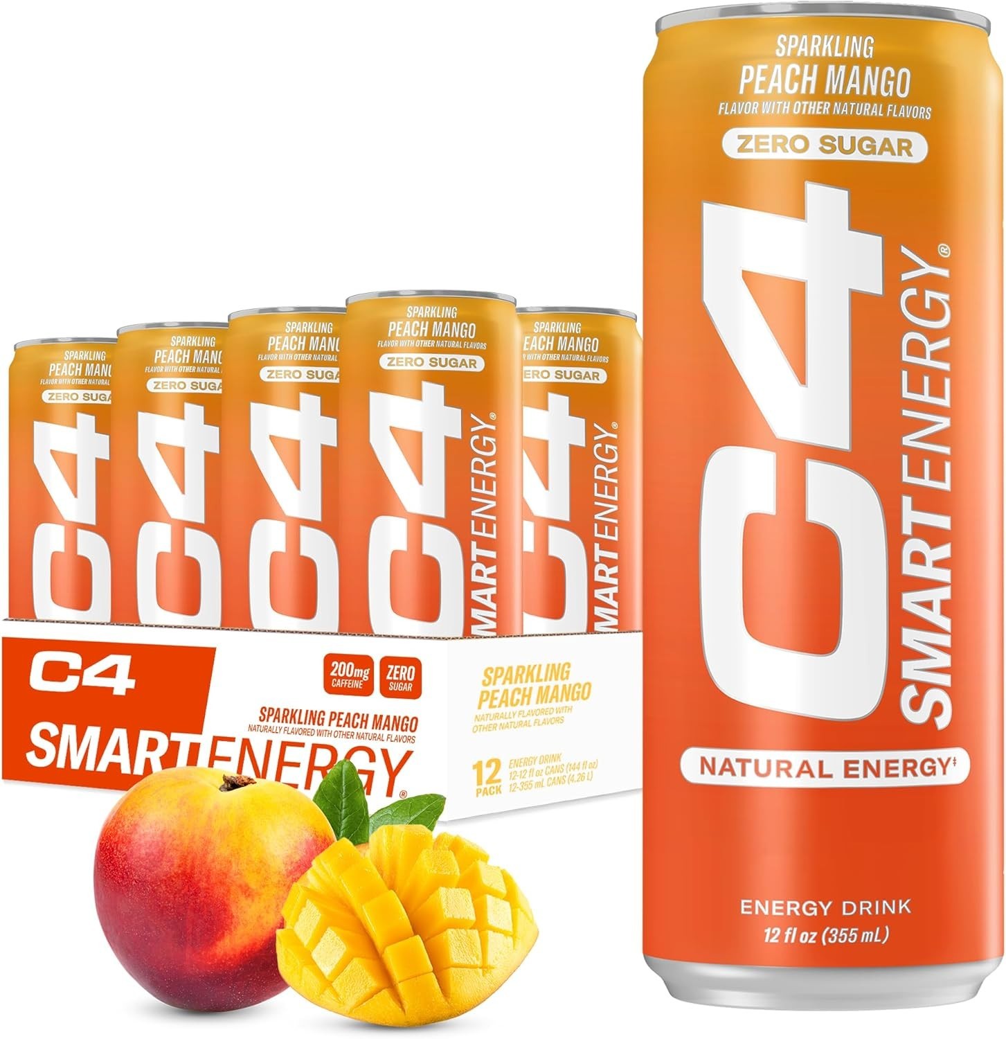 Cellucor C4 – Zero Sugar Smart Energy Drink, Peach Mango, 12oz Cans (Pack of 24)