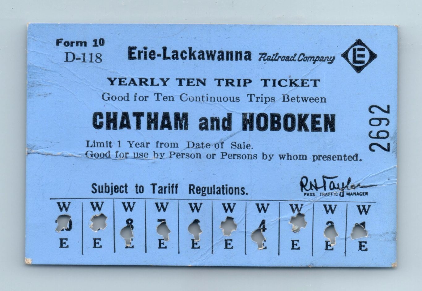 Erie-Lackawanna Railroad May 20 1963 Chatham Hoboken 10 Trip Train Ticket
