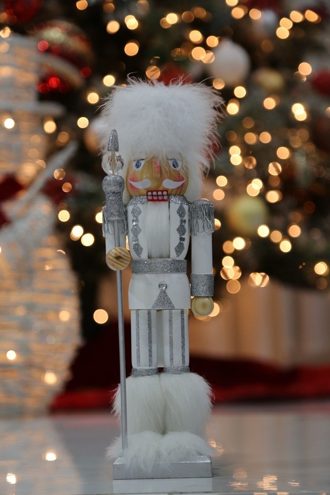 Nutcracker Christmas Decorations 14 inches Soldier in White Wooden Handmade