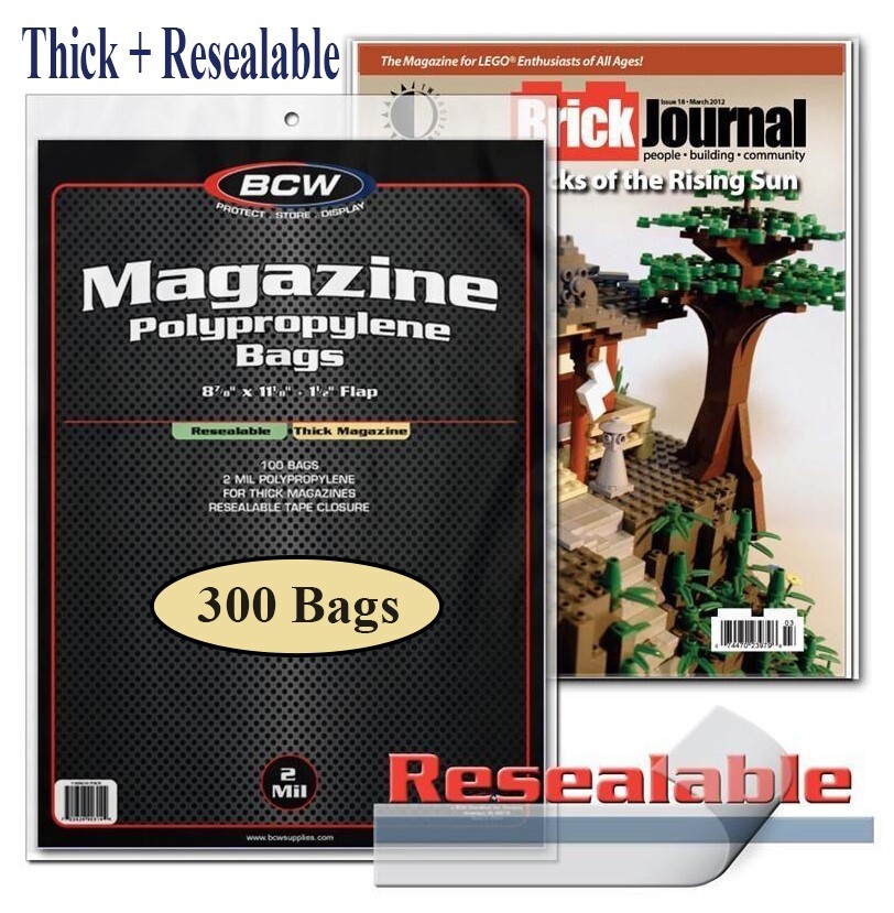 300 THICK Resealable Magazine Protection Poly Bags Safe Storage Sleeve Flap BCW