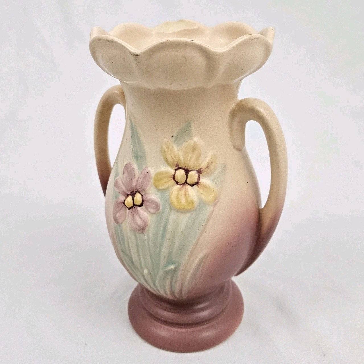 Hull Pottery Vase Iris 407-7 Double Handle Vintage Victorian Art Nouveau 1940’s