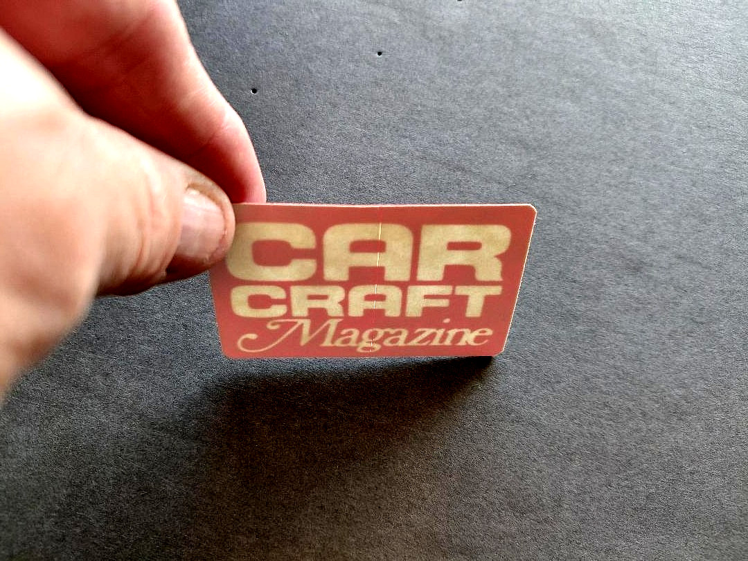 (small) “CAR CRAFT Magazine” Vtg Original Racing Sticker ** FOR INSIDE WINDOW