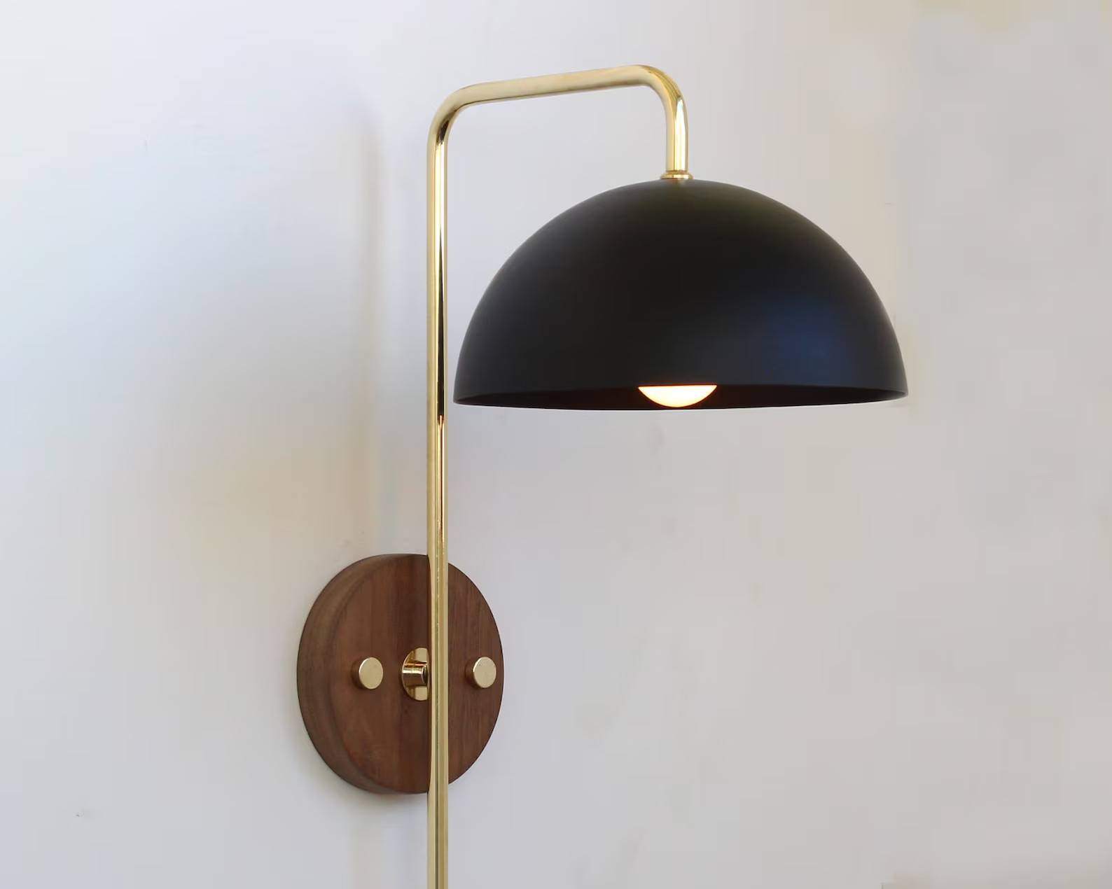 Plug in back wall lamp, Bedside reading sconce, wood and brass wall lamp Lightin
