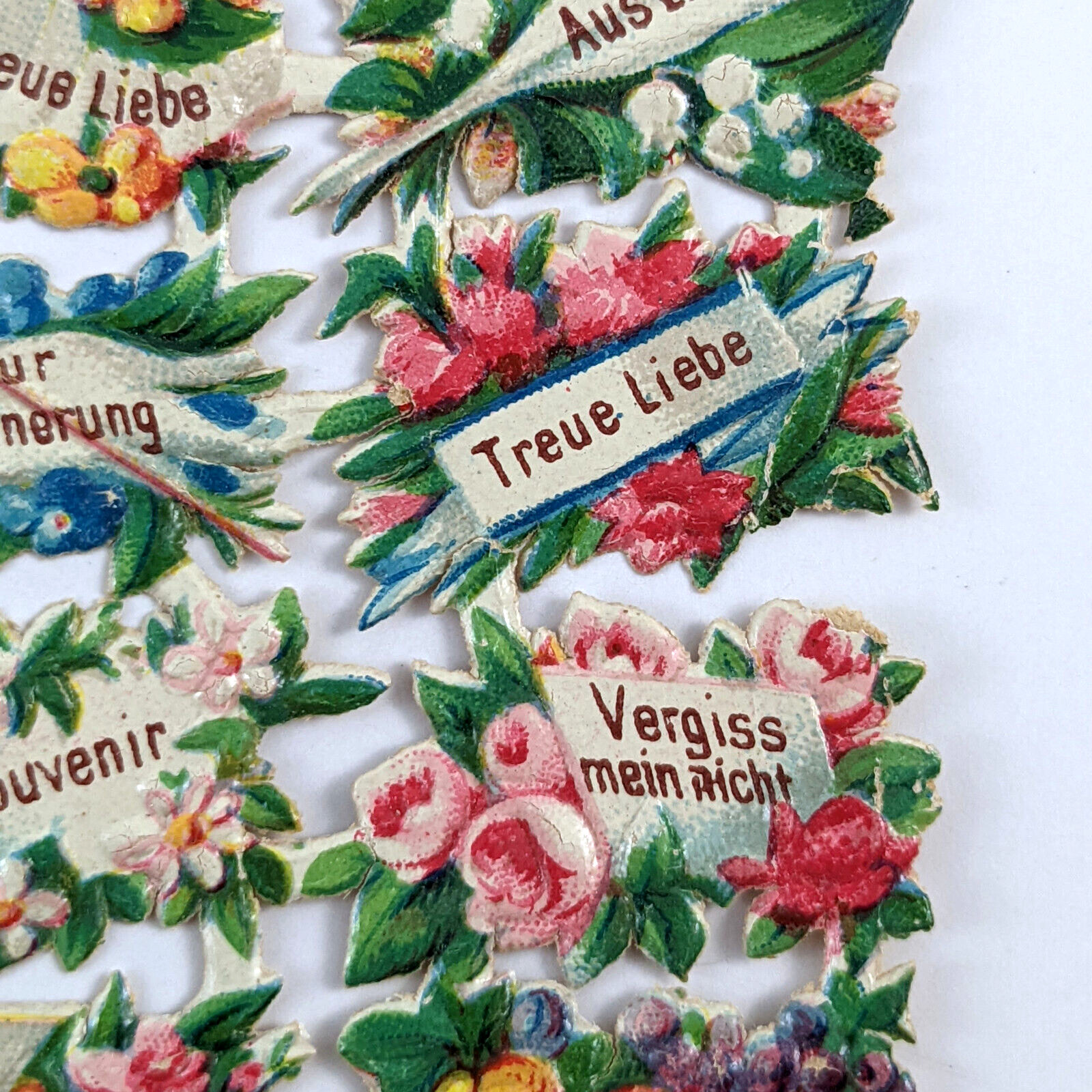 Die Cut Scrap Tiny German Friendship Love Sayings Flowers 72 Pieces