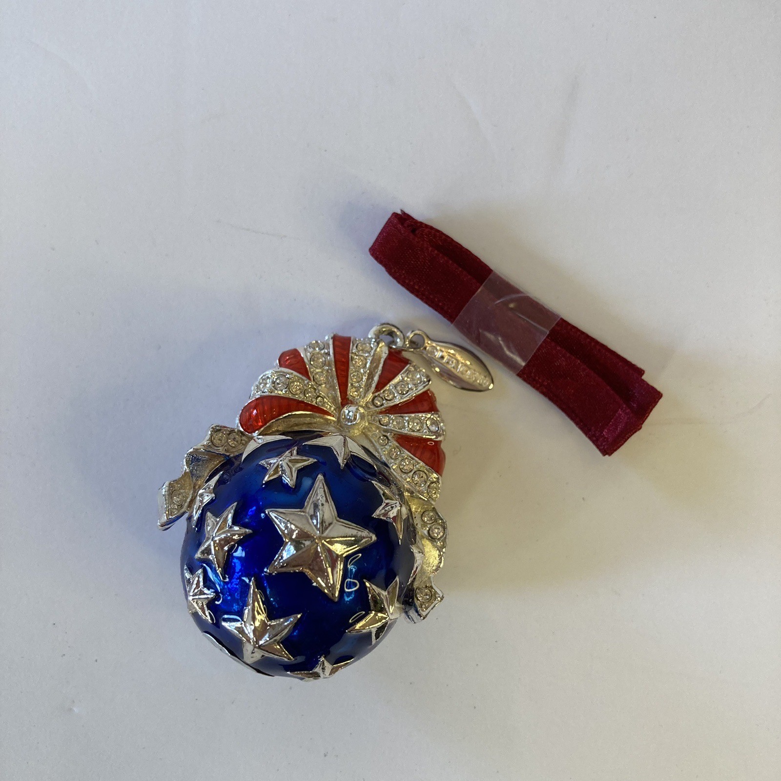 Patriotic Red White & Blue Star Spangled Ball Ornament Enamel Silver USA’s 250th