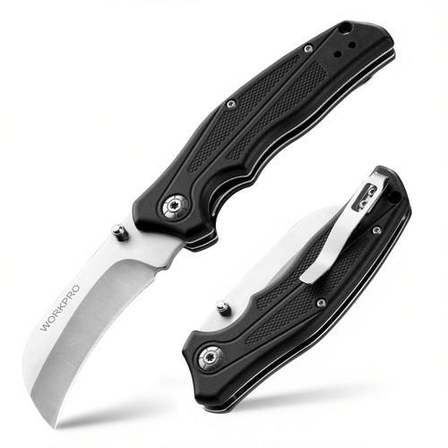 WORKPRO Pocket Knife Hawkbill Folding Utility Knife with Lanyard Hole,Belt Clip