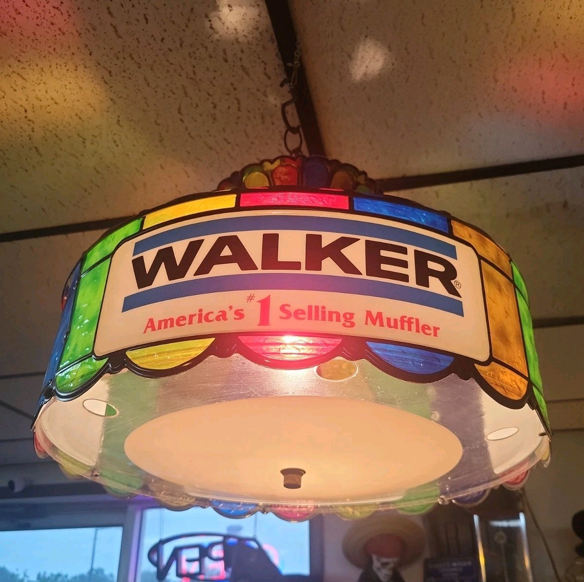Walker Mufflers Multi Color Lighted Hanging Advertising Light garage shop RARE!