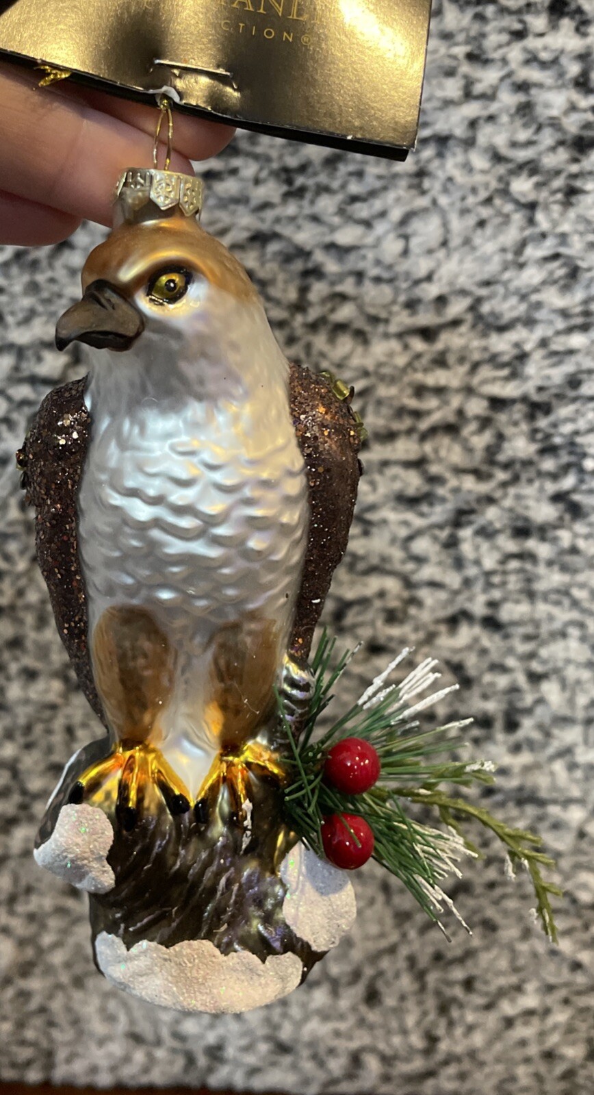 Robert Stanley Eagle Bird Glass Ornament On Pine Branch Christmas Holiday NEW
