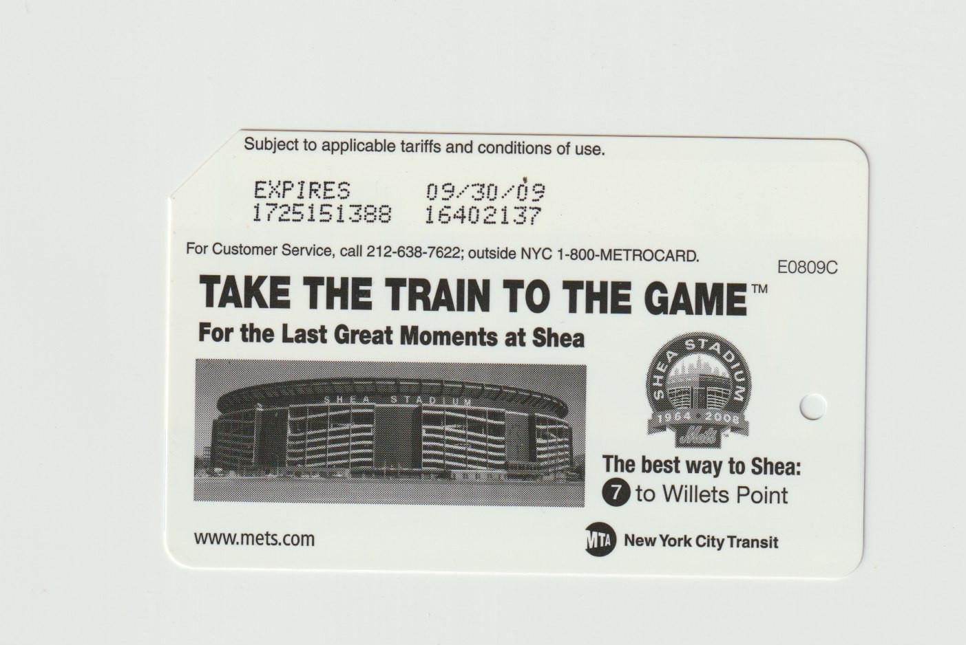 Take the train to the game for the last great moments at Shea NY Mets metrocard