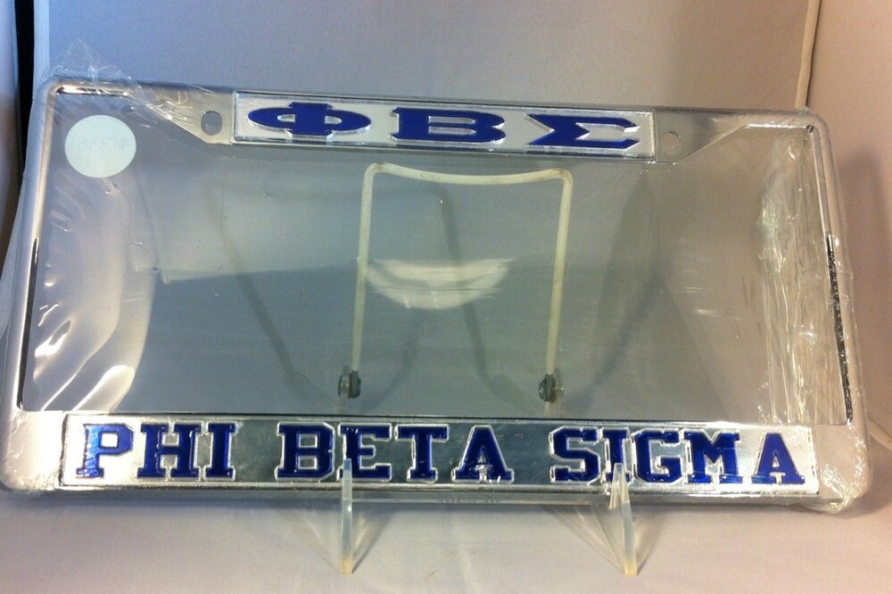 Phi Beta Sigma Fraternity Three Greek Letter License Plate Frame-Silver/Blue-New