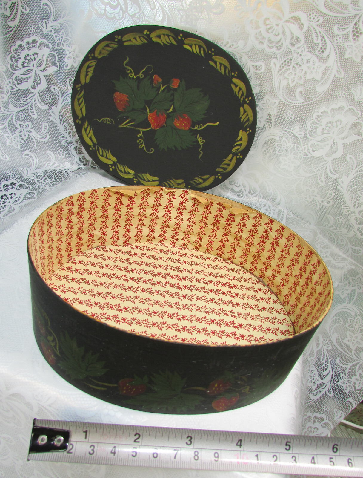 Vintage FOLK ART Hand Painted Strawberries Shaker Style WOOD BOX by Teresa Skoog