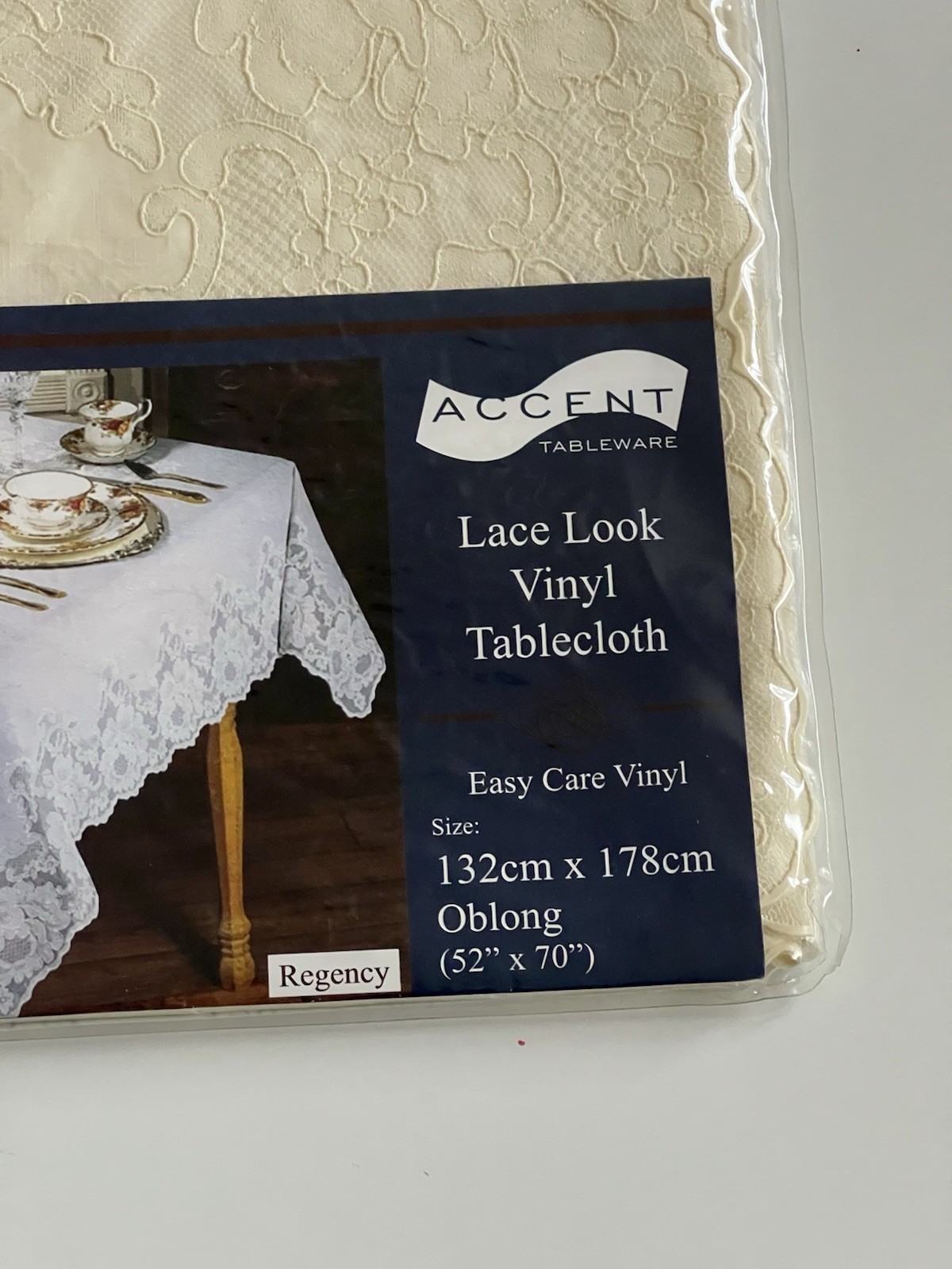 Accent Regency Tableware Lace Look Easy Care Vinyl Tablecloth 132 X 178 cm Shown
