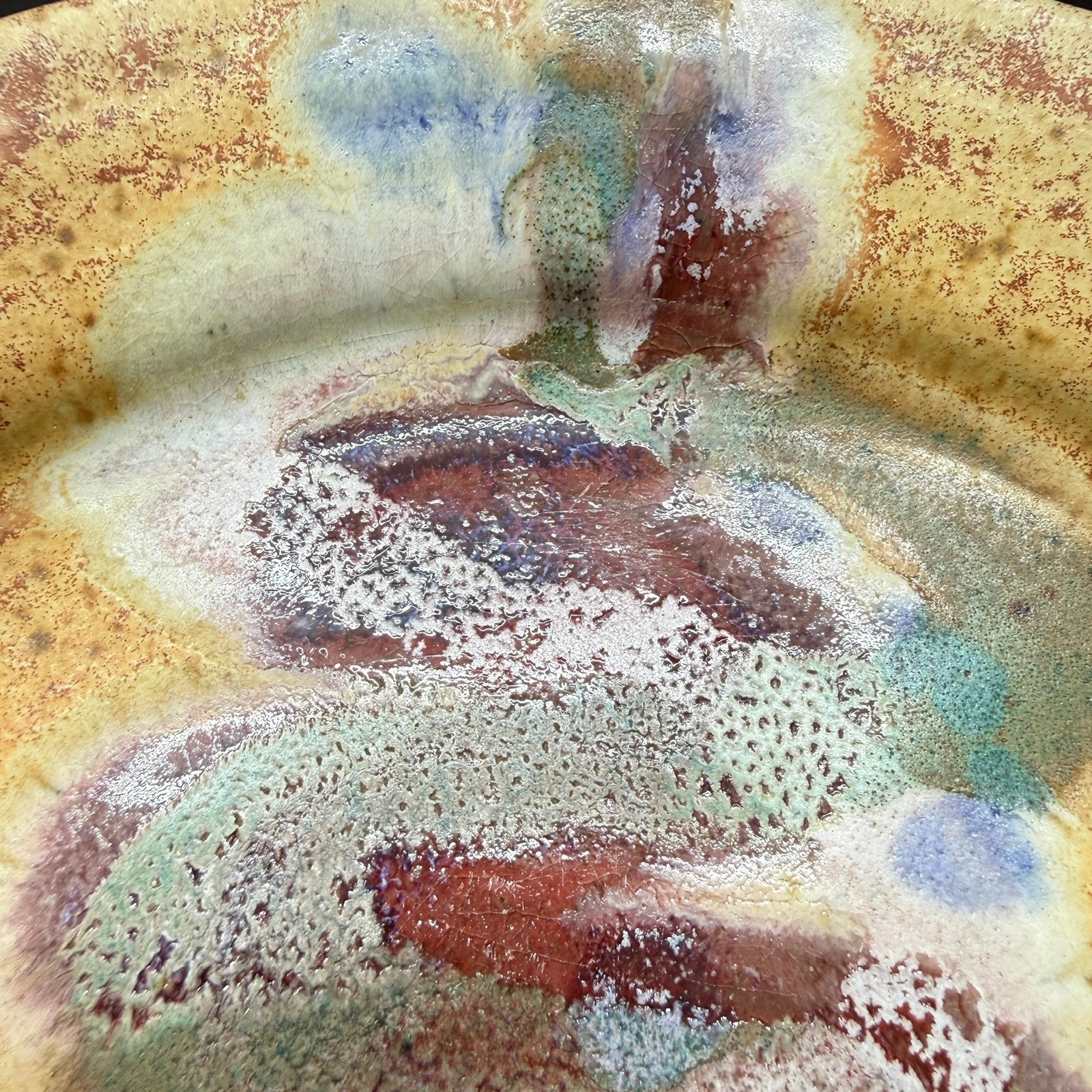 Handmade Studio Pottery Serving Plate Ceramic Glaze Artisan Abstract Decor Heavy