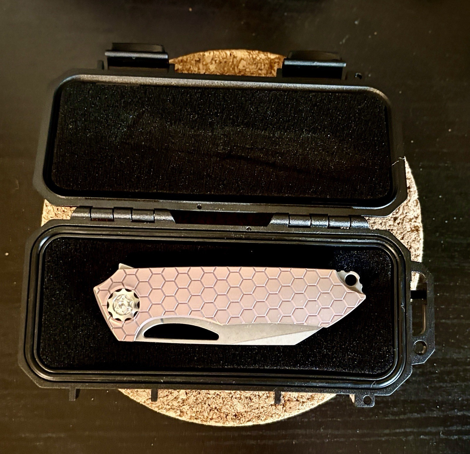 Custom Anodized Titanium EDC Knife – Pink/Dark wash 3.54″ stonewashed blade