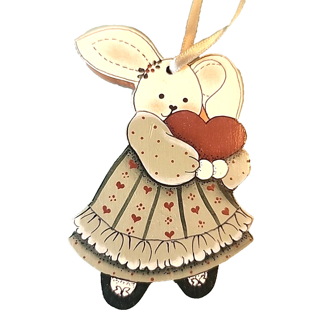 Wood Bunny Rabbit Ornament by ckp Christmas Easter Decor Hanging Hand Painted