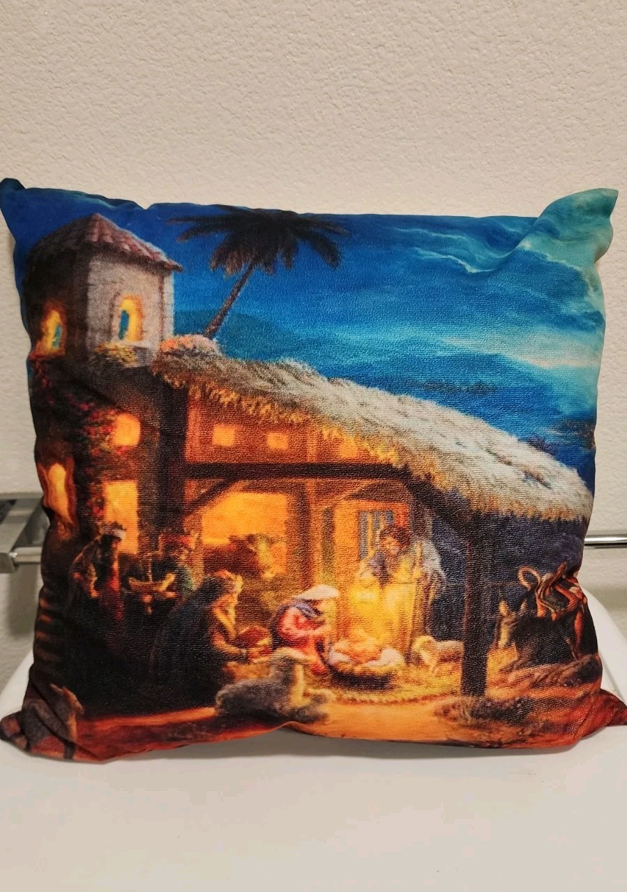 Thomas Kinkade The Nativity Indoor Decorative Pillow with Illuminated LED Lights
