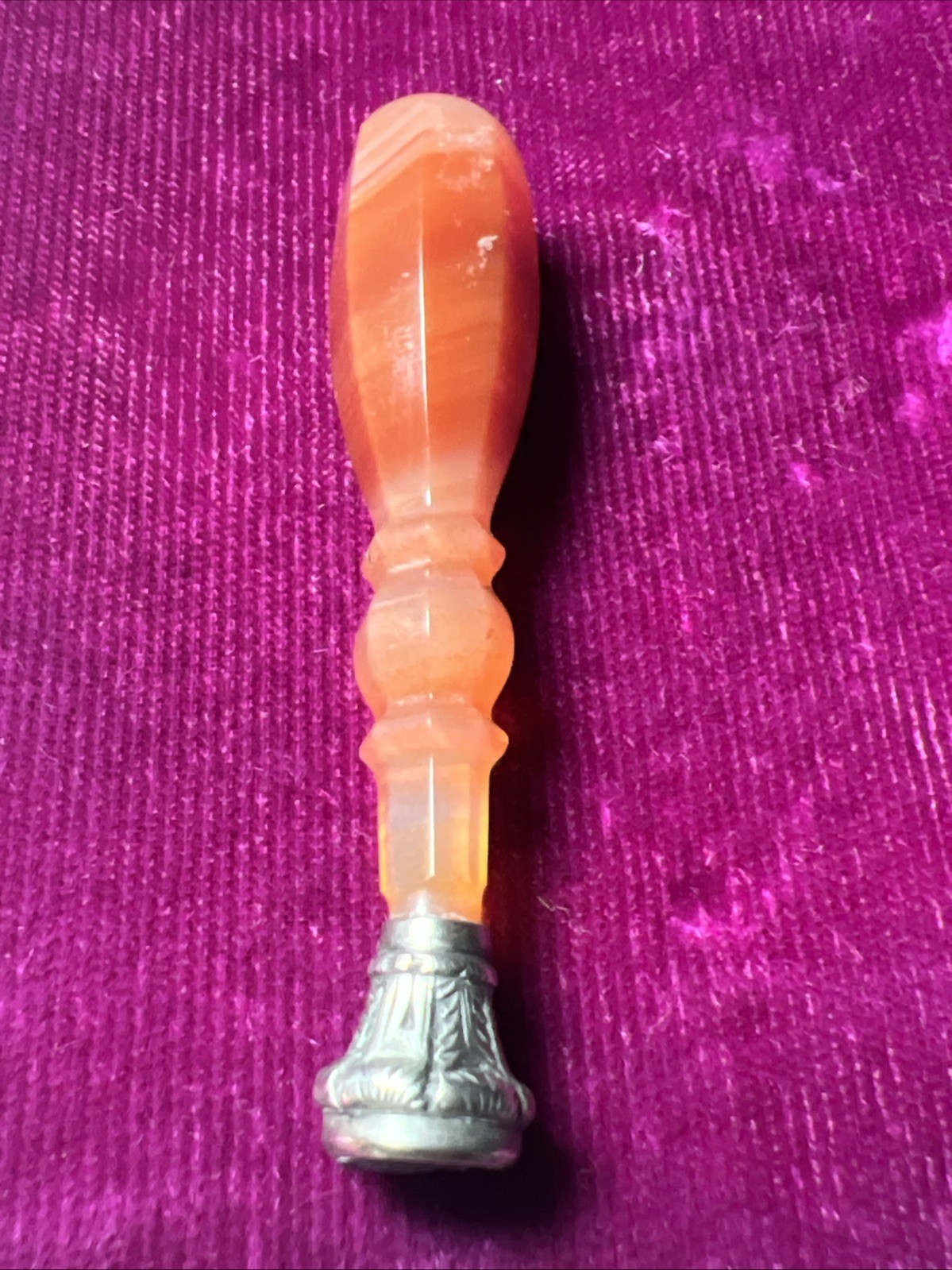 Victorian Banded Carnelian Handle Wax Seal Fob Thistle Intaglio Agate