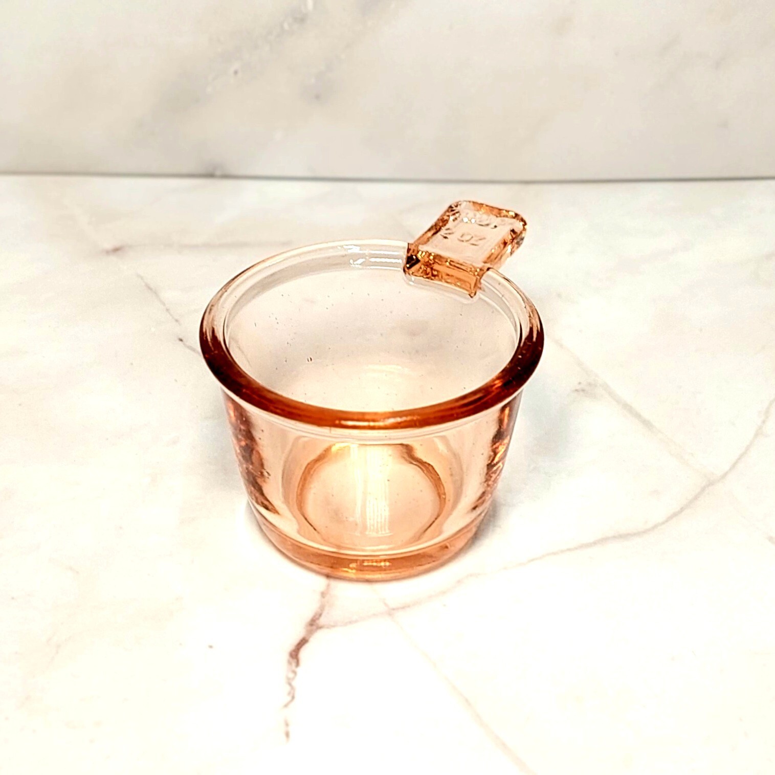 4 PC Nesting Measuring Cups, Pink Amber Depression Style Glass, Vintage Kitchen