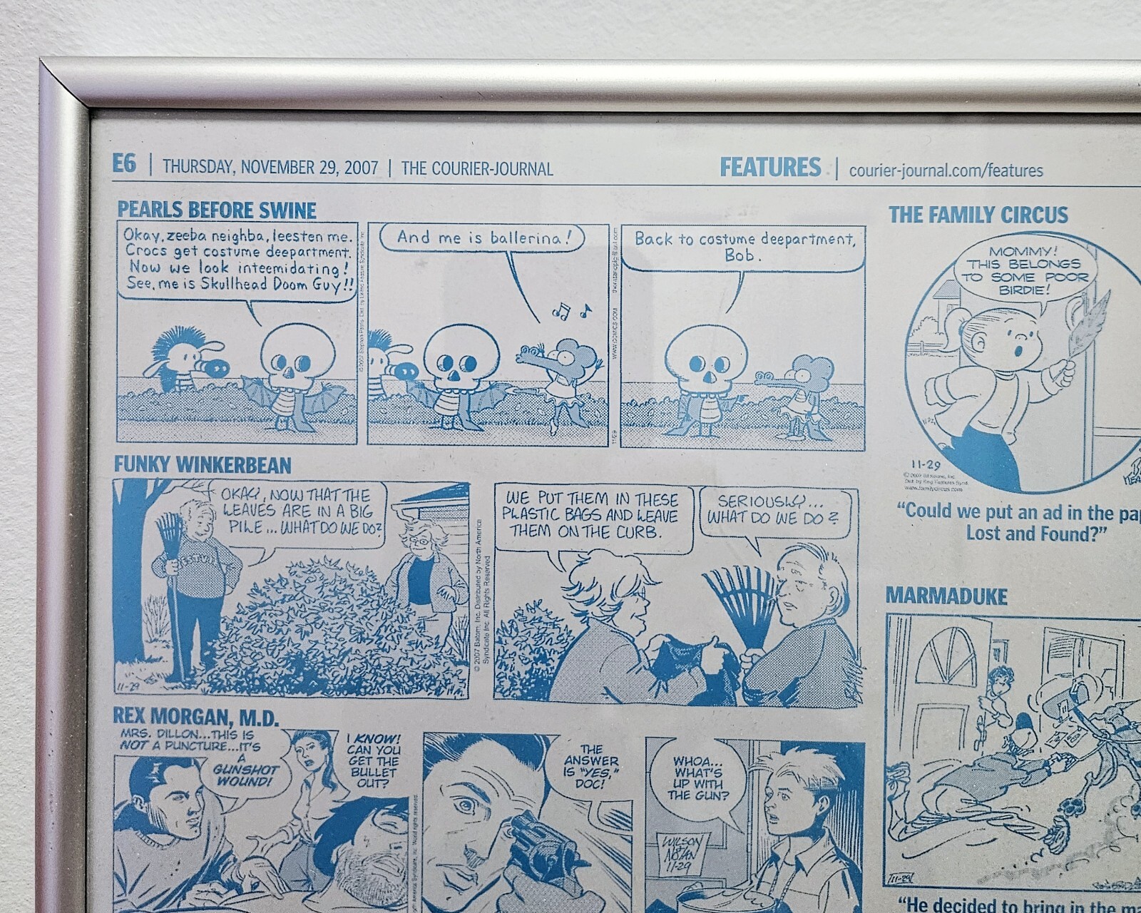 Courier-Journal November 2007 Features/Comic Strips Cyan Printing Plate- Framed