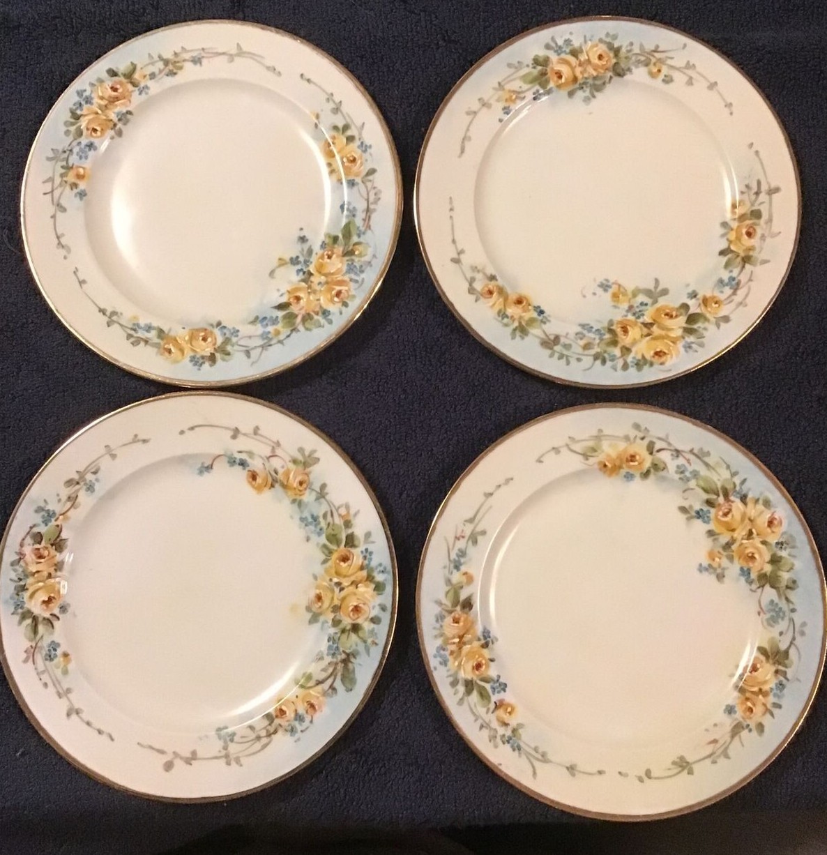 4 Vtg Hutschenreuther Selb 7 1/4 inch plates Bavaria Germany flowers Gold