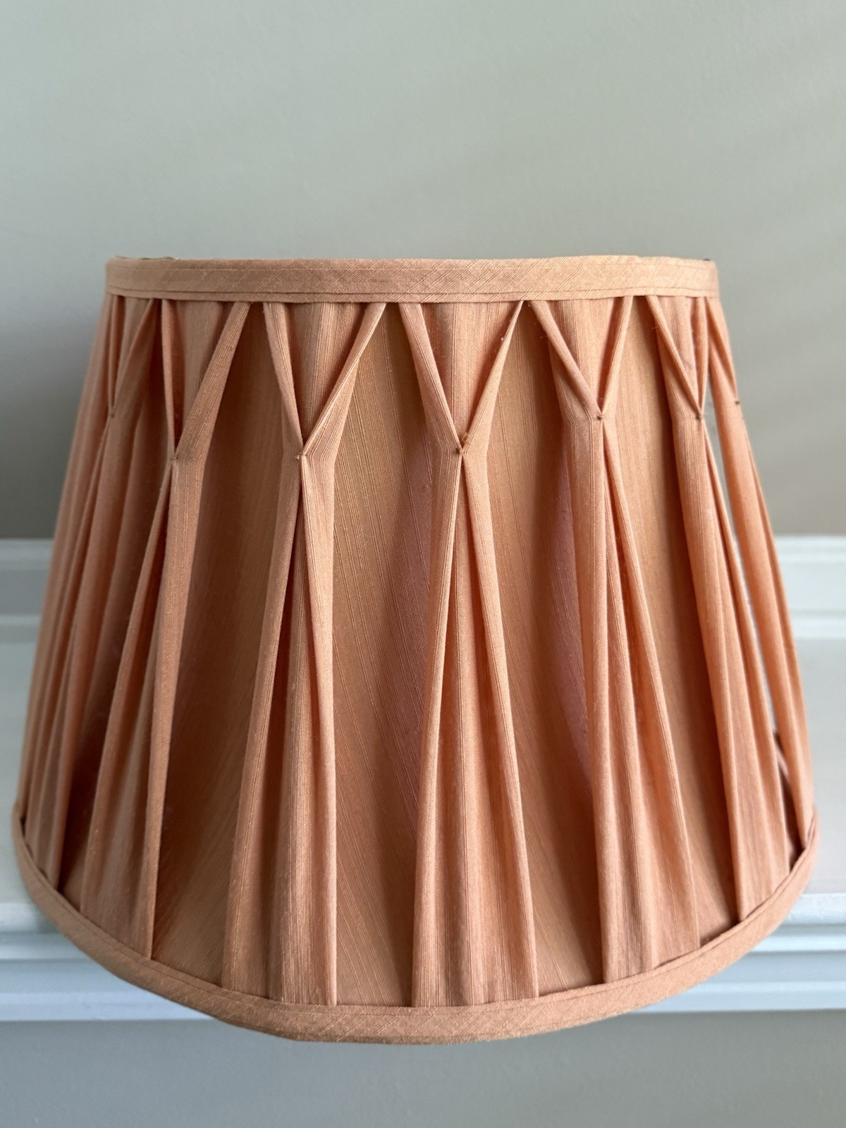 Vintage Apricot Smocked Pleated Fabric Round Lamp Shade W/Gold Satin Lining 15”
