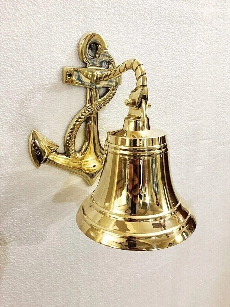 5″ Brass Wall Hanging Ship Bell Antique Nautical Brass Anchor Door Bell Decor