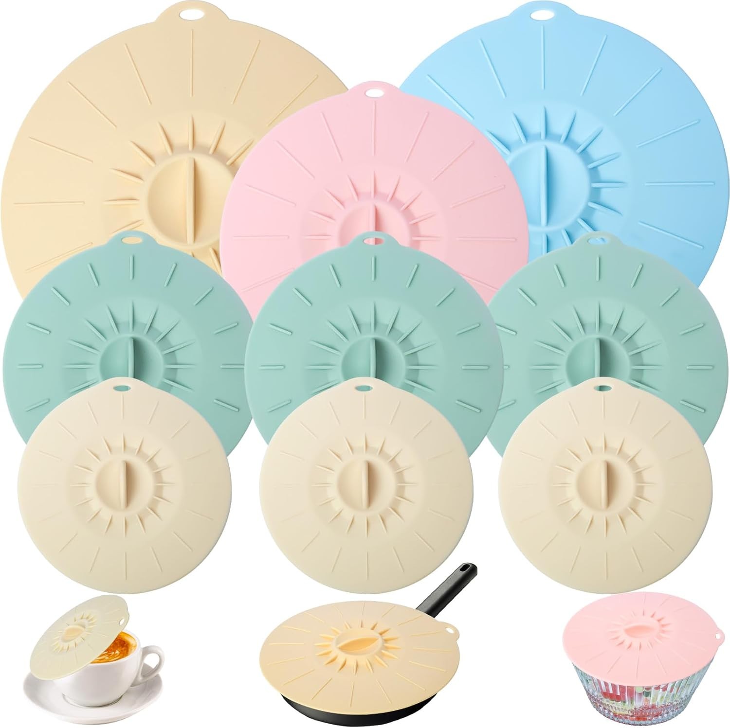 9 Pack Silicone Lids Reusable Heat Resistant for Bowls Pots