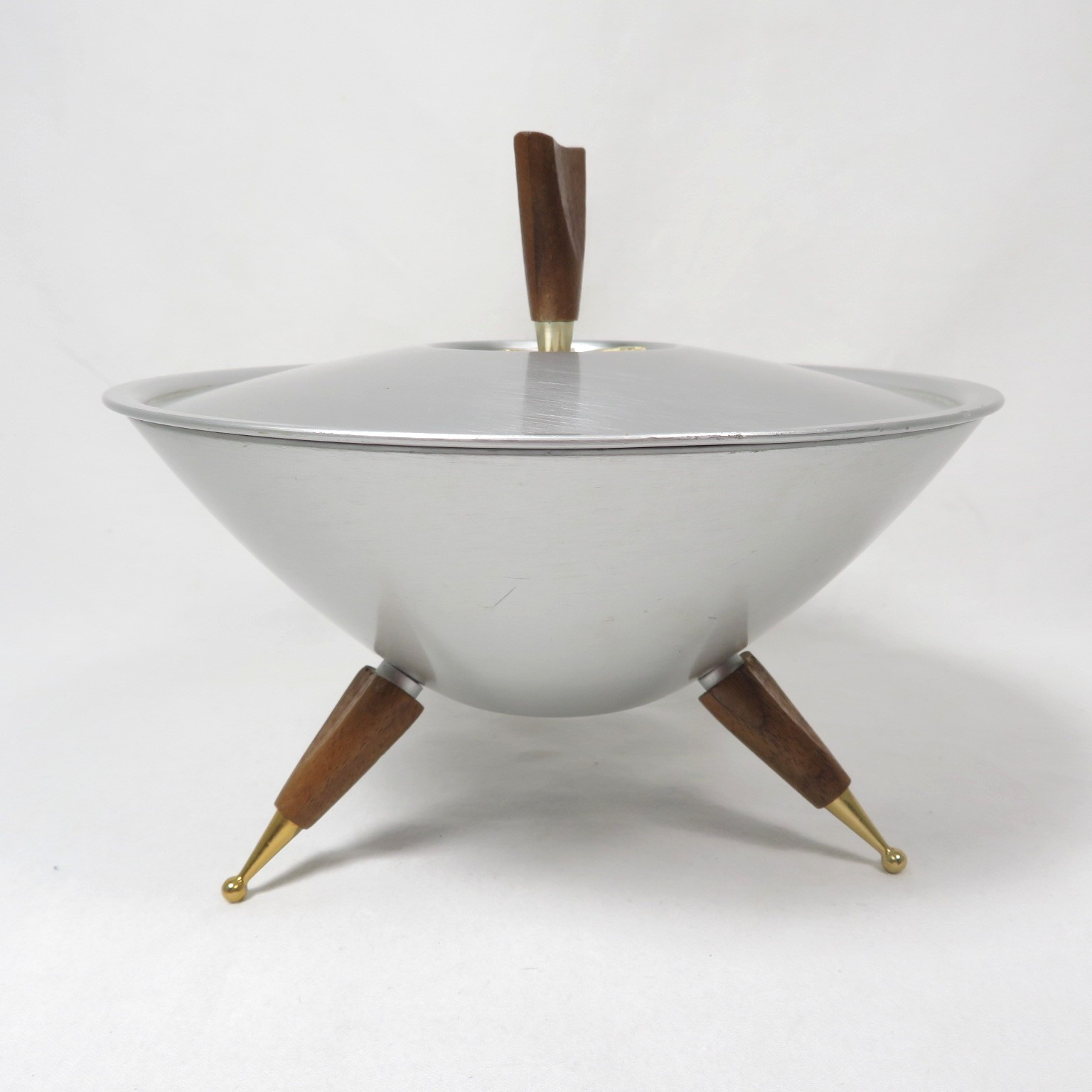 Vintage Mirro Medallion Candy Dish Bowl with Lid Mid Century Atomic