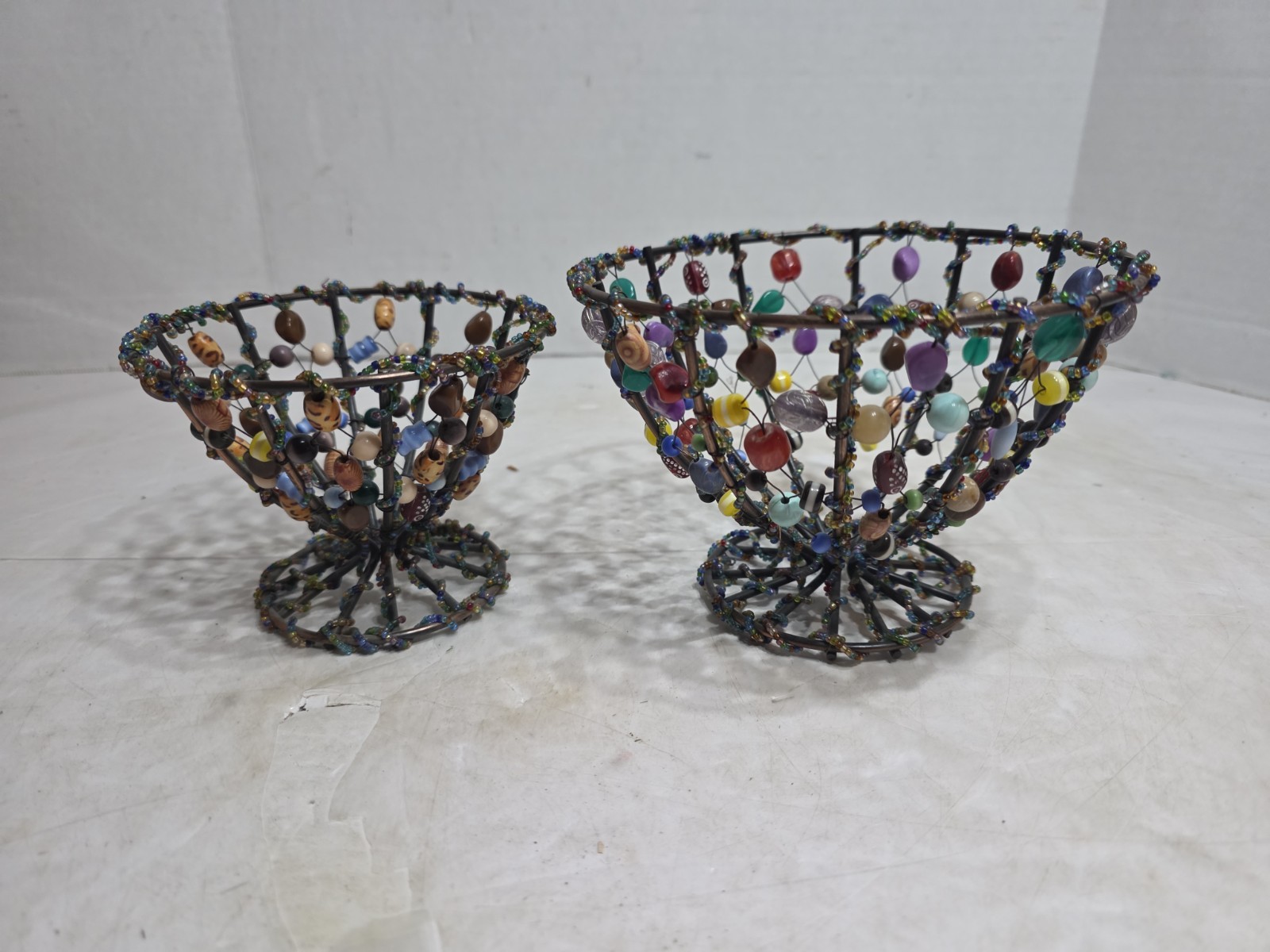 2 Colorful Beaded Decorative Baskets