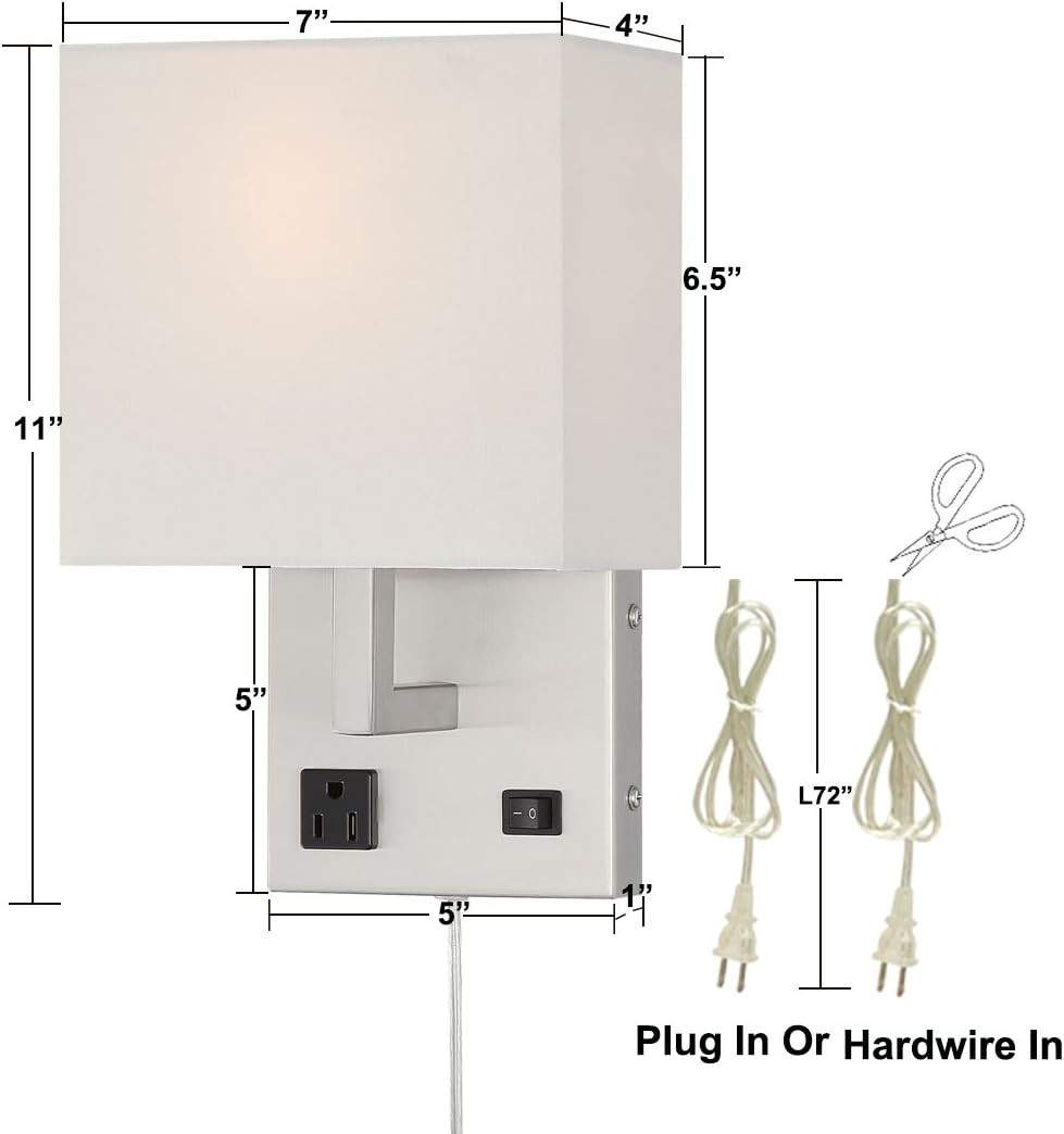 – Bedside Wall Light with Outlet,Wall Lamp,Wall Sconces,Wall Lamp for Bedroom,Li