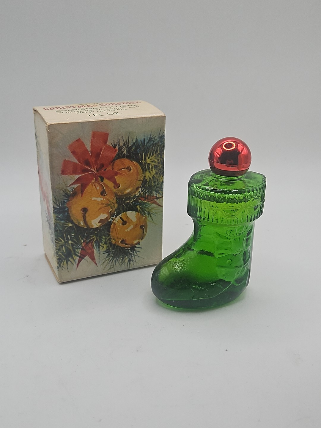 Avon Christmas Surprise Charisma Cologne 1 Fl Oz Green Boot Glass