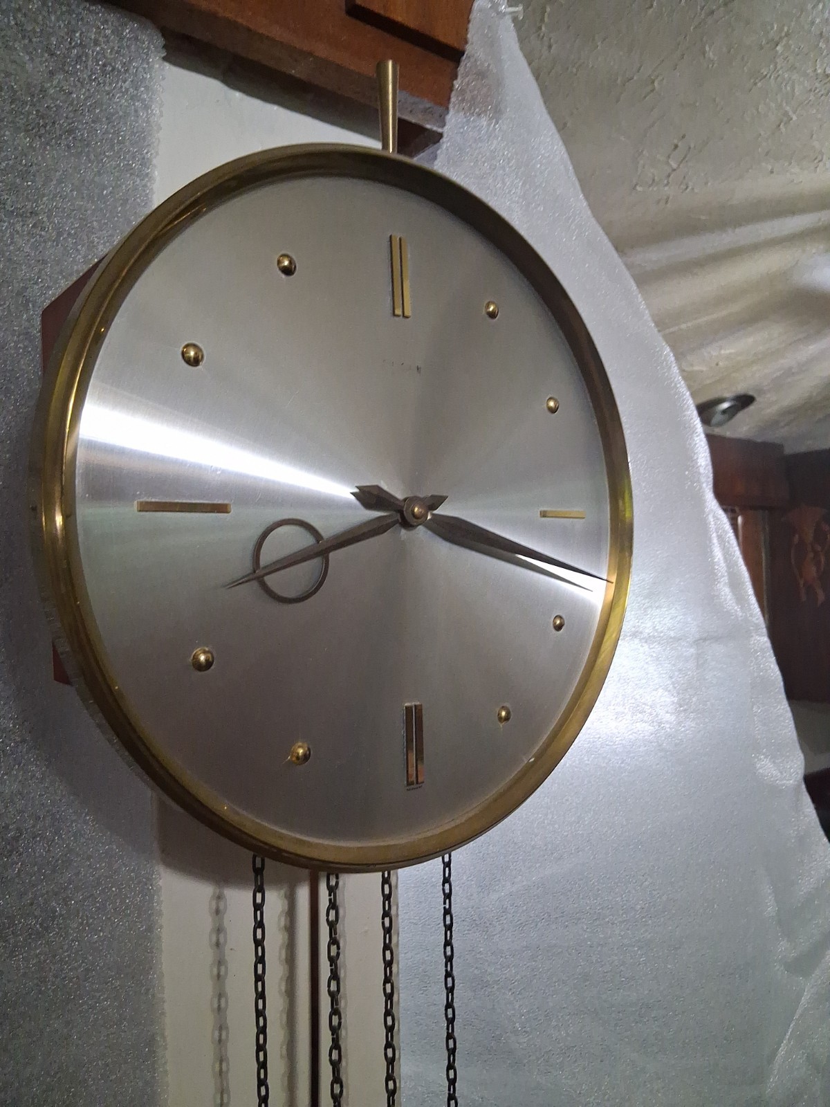 Elgin Mid-Century Modern Weight-Driven Wall Clock Franz Hermle 241-030 Mechanism