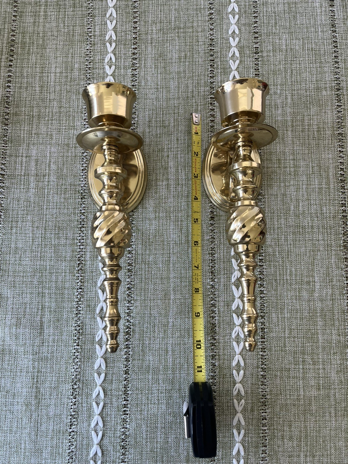 VTG SET OF 2 SOLID BRASS WALL SCONCE CANDLE HOLDERS TWIST 10″
