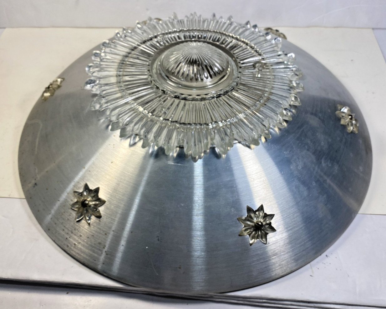 Vtg 40s 50s McmAtomic Aluminum Starburst 3 Chain Ceiling Light UFO Flying Saucer