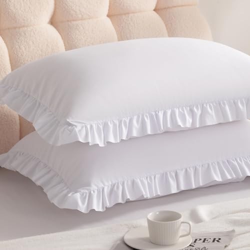 Ruffled Pillowcases, Standard Pillow Shams 20×26 26″ x 20″ (Pack of 2) White