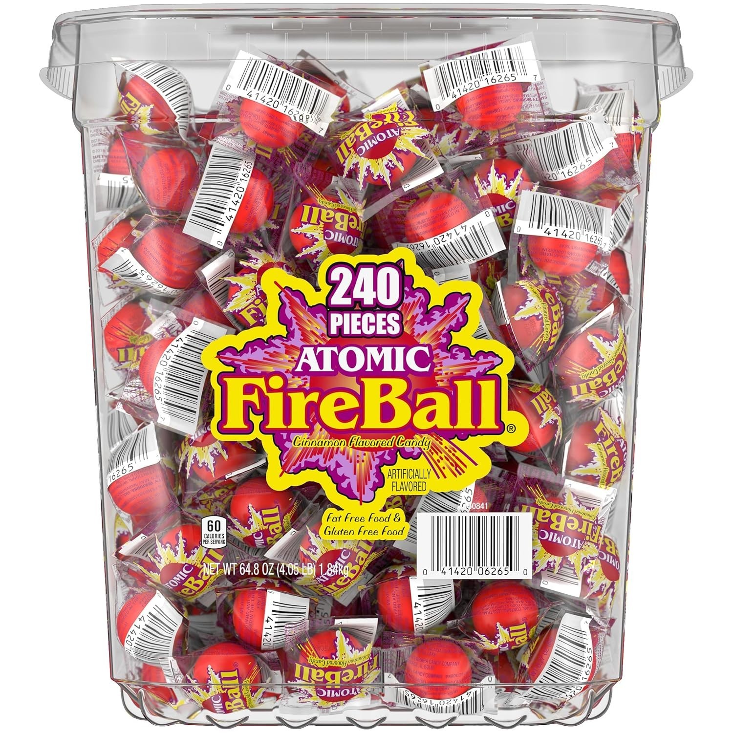 Wonka Atomic Fireball, Candy, Cinnamon Flavor, Individually Wrapped, 64.8oz (240