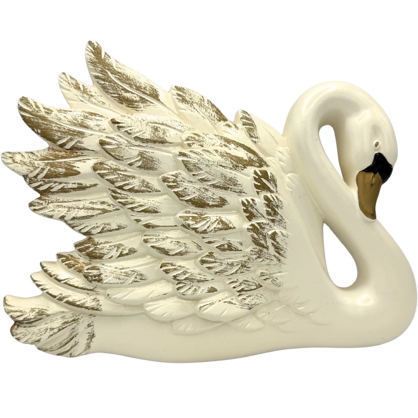 Vtg 1968 Miller Studio Chalkware Swan Wall Plaque Art MCM White Gold Plaster 10″