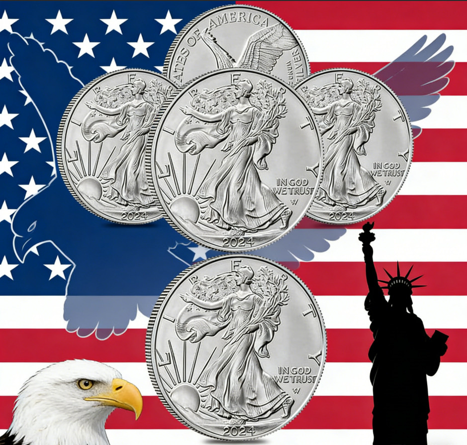 Lot of 5 2024 ..999 American1 oz Eagle Brilliant Uncirculated
