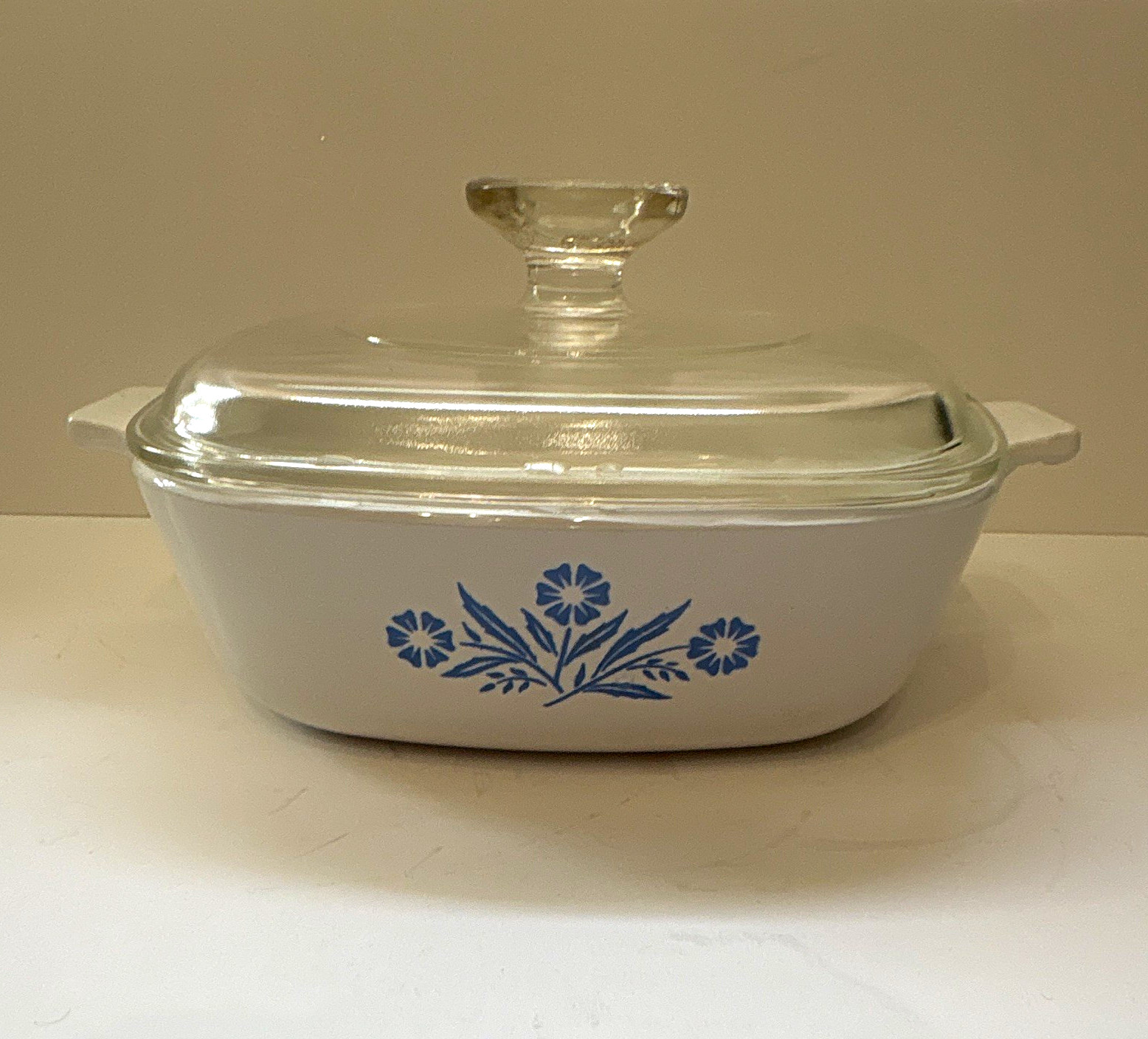 Corning Ware 1 Qt Square Casserole Dish w/ Glass Lid Blue Floral P-1-B