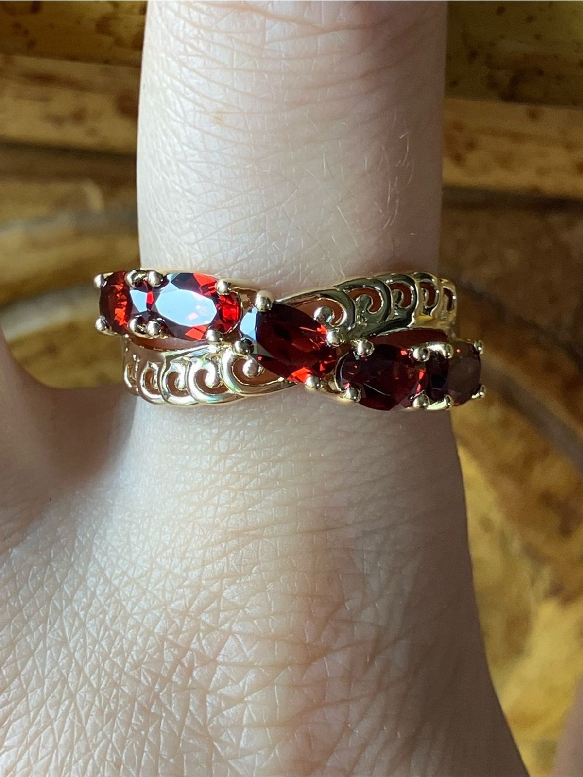 Natural Red Garnet Sterling Silver Ring Size 8.75