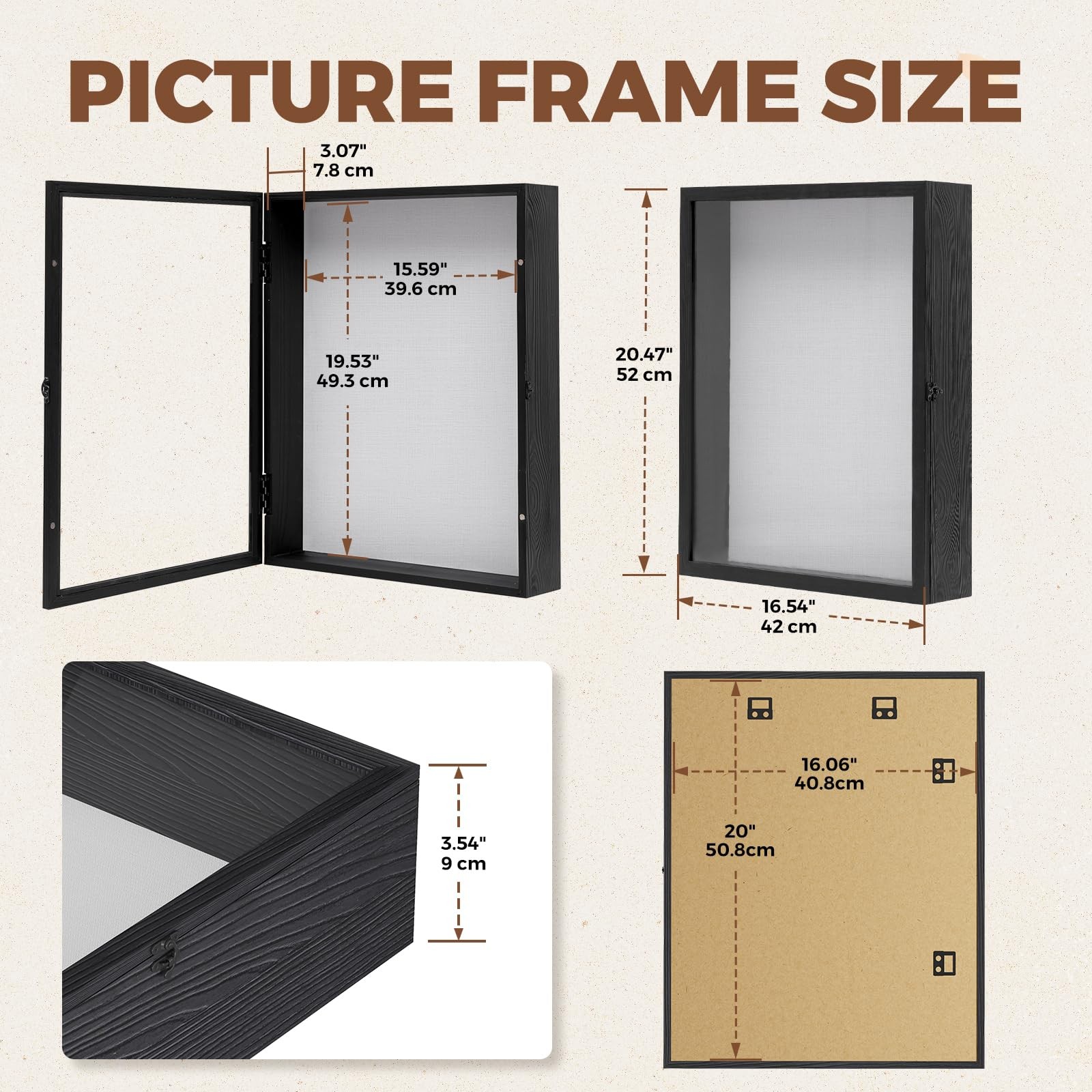 Muzilife Extra Large 16×20 Shadow Box Frame, 3.54″ Deep Display Case with Lin…