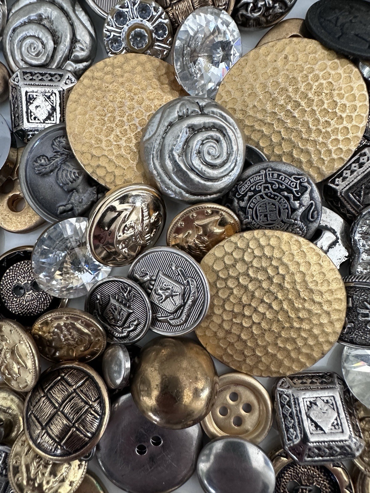 Lot of 80 Mid-Century Mixed Metallic Tone Military Heraldic Buttons