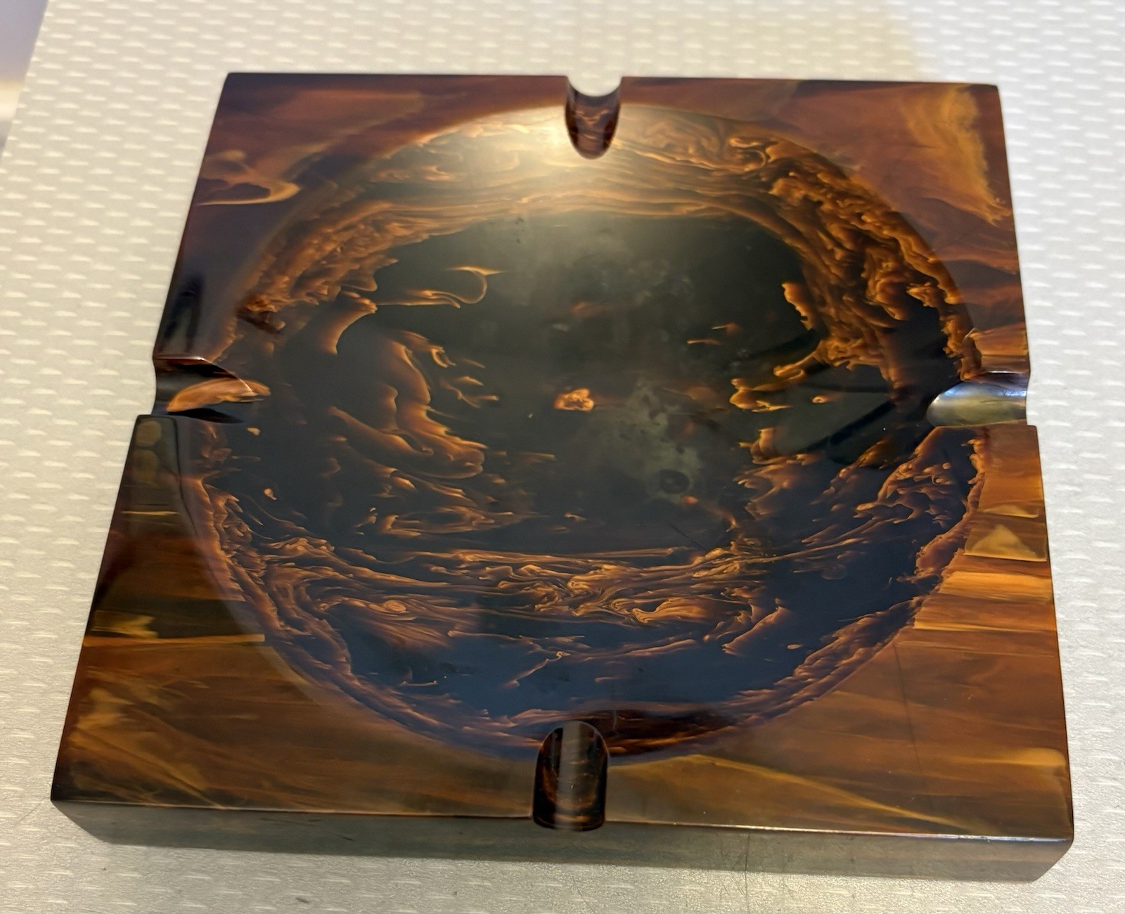 TESTED Vintage Bakelite Ashtray 513g Art Deco Marbled 6” Square 1” Thick