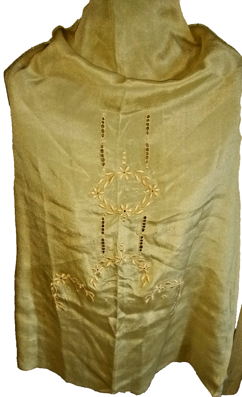 VINTAGE EMBROIDERED SILK CREPE DE CHINE DRESS PANEL~UNUSED~38″ x 28″
