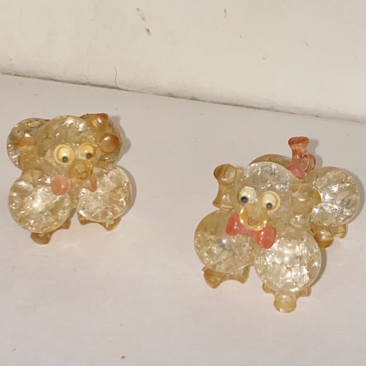 Mid Century Vintage Fried Cracked Glass Marble Poodle Dog Figurine Set of 2