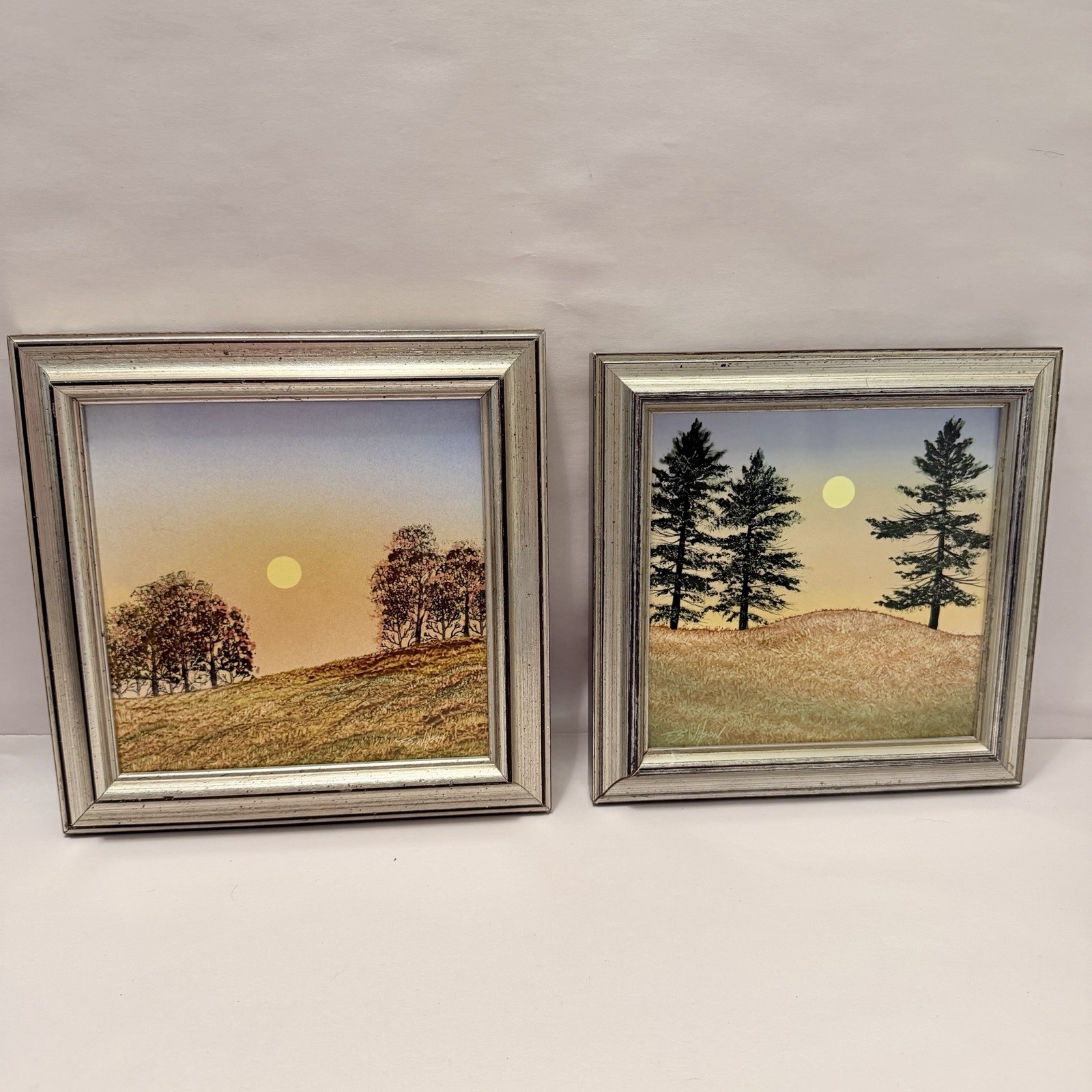 Frank S. Wilson Hand Painted Ceramic Tile Wall Art Moon Landscape Lodge USA VTG