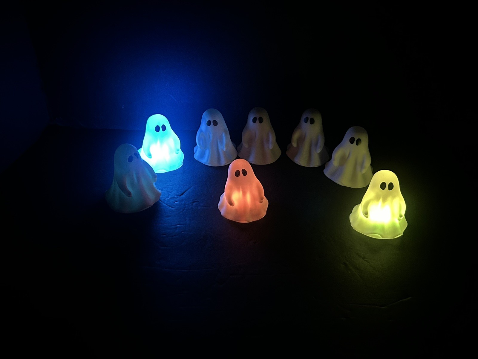 9 Little Halloween Plastic Ghost Light Up Changing Colors Battery On/Off Switch