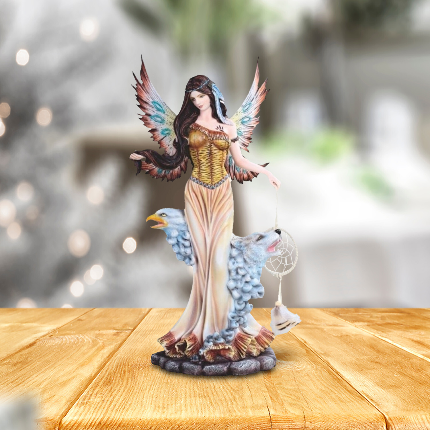 18″H Indian Fairy with Animal Spirits Statue Fantasy Figurine Room Decor